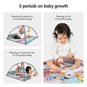 TUMAMA Baby Gym,Playmats with Removable Hanging Toys and Plush Tummy Time Pillow,High Contrast Baby Activity Mat
