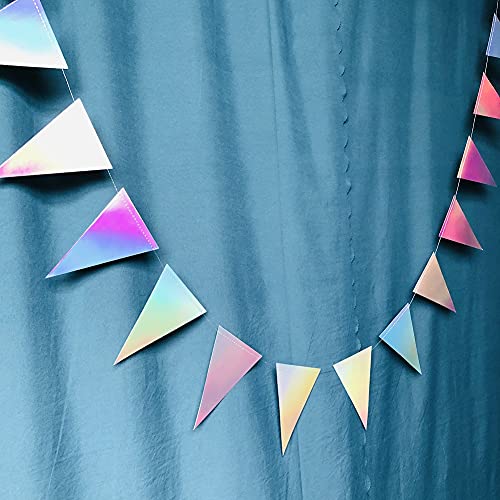 40Ft Iridescent Party Supplies Triangle Banner For Birthday Party Decorations Wedding Party Garlands Baby Shower Wall Window Banners Decor (Iridescent, 4 Strings)