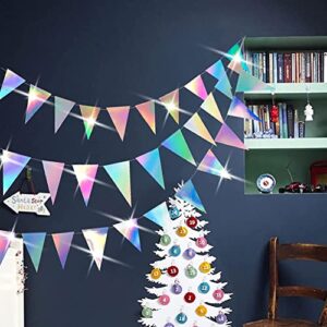 40Ft Iridescent Party Supplies Triangle Banner For Birthday Party Decorations Wedding Party Garlands Baby Shower Wall Window Banners Decor (Iridescent, 4 Strings)