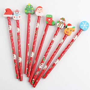 toyandona 24pcs christmas pencils with erasers, cartoon christmas pencils with eraser toppers christmas gift party favors for children