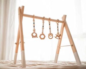 zoro wooden baby gym for small baby,4 hanging toys for baby play gym, foldable baby activity gym frame, hanging bar gym for baby made with pine wood (blue)