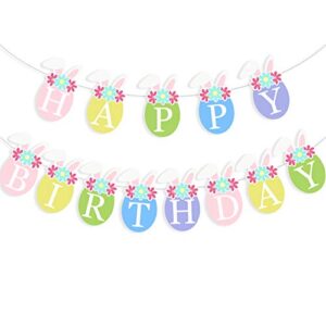 easter happy birthday banner bunny hoppy colorful flower garland kids easter party decoration photo props