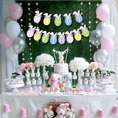 Easter Happy Birthday Banner Bunny Hoppy Colorful Flower Garland Kids Easter Party Decoration Photo Props