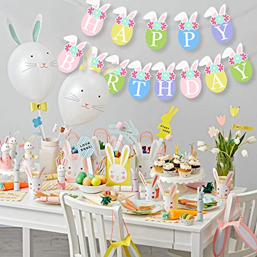 Easter Happy Birthday Banner Bunny Hoppy Colorful Flower Garland Kids Easter Party Decoration Photo Props