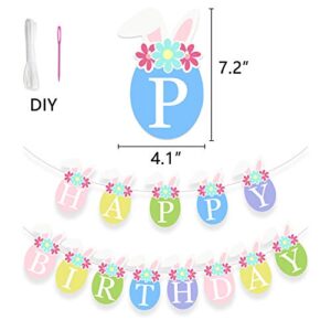 Easter Happy Birthday Banner Bunny Hoppy Colorful Flower Garland Kids Easter Party Decoration Photo Props