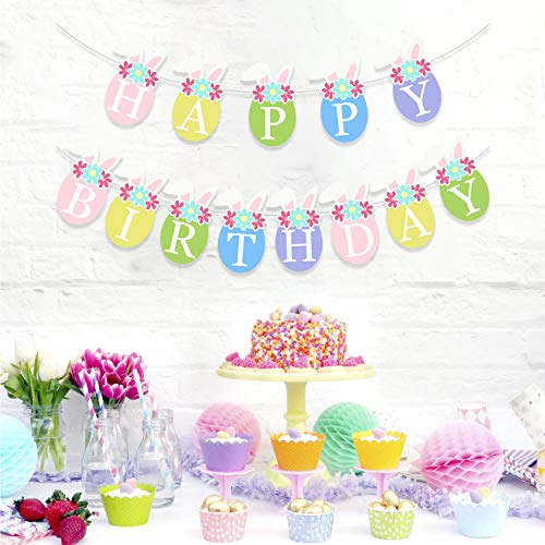 Easter Happy Birthday Banner Bunny Hoppy Colorful Flower Garland Kids Easter Party Decoration Photo Props