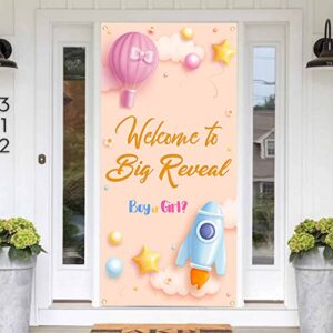 labakita baby gender reveal door banner, welcome to big reveal door cover, gender reveal decorations for baby boys / girls, baby shower boy or girl welcome baby party decor