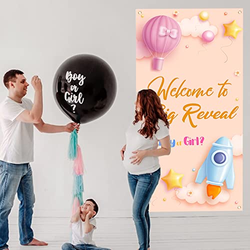 Labakita Baby Gender Reveal Door Banner, Welcome to Big Reveal Door Cover, Gender Reveal Decorations for Baby Boys / Girls, Baby Shower Boy or Girl Welcome Baby Party Decor