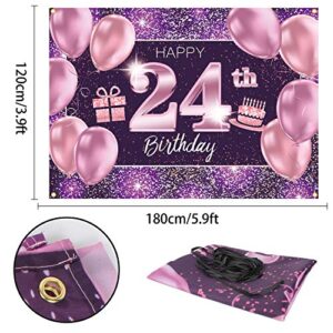 PAKBOOM Happy 24th Birthday Banner Backdrop - 24 Birthday Party Decorations Supplies for Women Her - Pink Purple Gold 4 x 6ft