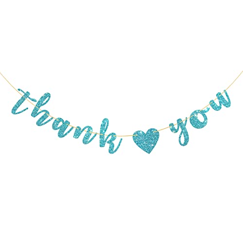 Talorine Thank You Banner, Bridal Shower, Engaged, Fiesta Theme, Wedding Anniversary, Birthday, Thanksgiving Day Party Decorations (Blue Glitter)