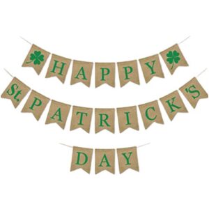 amosfun happy st. patricks day burlap banner st patricks day bunting garland banner st. patricks day party favors pull flags party decorations 1pcs