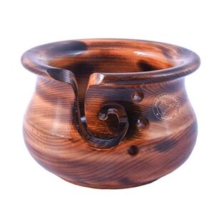 hind handicrafts premium solid dark handmade crafted wooden portable antique yarn storage bowl – holder for knitting crochet hook accessories (6″ x 6″ x 4″, torched)