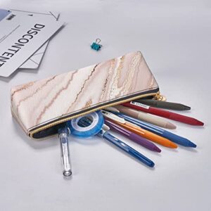 Pink Rose Gold Marble Pencil Case Women Pen Pouch Simple Carrying Box for Adult With Smooth Zipper Durable Lightweight for Office Organizer Storage Bag