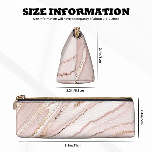 Pink Rose Gold Marble Pencil Case Women Pen Pouch Simple Carrying Box for Adult With Smooth Zipper Durable Lightweight for Office Organizer Storage Bag