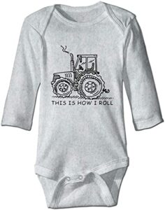 this is how i roll funny farmer or farming tractor baby bodysuit long sleeve playsuit infant onesie clothes gray