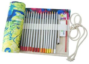 creoogo canvas pencil wrap, pencils roll pouch case hold for 48 colored pencils (pencils not included)-paniting,48 holes