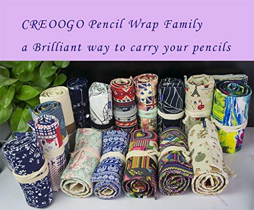 CreooGo Canvas Pencil Wrap, Pencils Roll Pouch Case Hold for 48 Colored Pencils (Pencils NOT Included)-Paniting,48 Holes