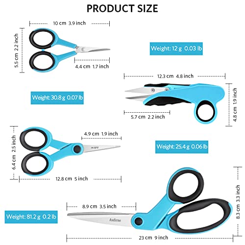 Asdirne Premium sewing Scissors Bundle, Perfect Sewing Partners, Sharp and Durable, Comfortable Handle, Contains 9”Fabric scissors, 5”Detail Scissors, 3.9”Embroidery Scissors, 4.8”Thread Snips