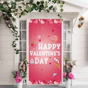 zdx happy valentine’s day door banner romantic night valentine’s day party backdrops 72.8 x 35.4inch red backdrops pink strawberry donut dessert door banner indoor or outdoor decor door banner