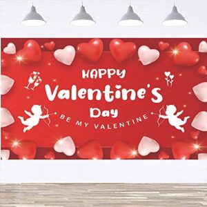 ruimi large size valentine banner, porch sign with 71”x43.3”,valentines decorations backdrop,happy valentines day hanging banners,valentine’s day supplies for home indoor outdoor, white