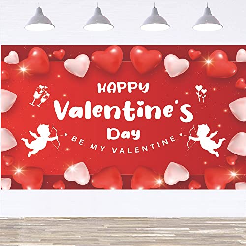 RUIMI Large Size Valentine Banner, Porch Sign with 71''X43.3'',Valentines Decorations Backdrop,Happy Valentines Day Hanging Banners,Valentine's Day Supplies for Home Indoor Outdoor, White