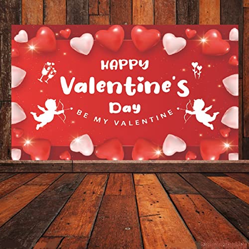 RUIMI Large Size Valentine Banner, Porch Sign with 71''X43.3'',Valentines Decorations Backdrop,Happy Valentines Day Hanging Banners,Valentine's Day Supplies for Home Indoor Outdoor, White