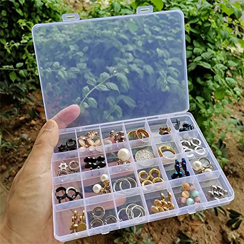 4PCS Clear Plastic Organizer Box, 24 Grids Jewelry Dividers Storage Container DIY Parts Storage Box for Bead, Rings, Jewelry,Screws, Handicrafts