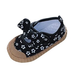 spring and summer girls casual shoes flower bow soft bottom comfortable and breathable big girl (black, 18-24months)