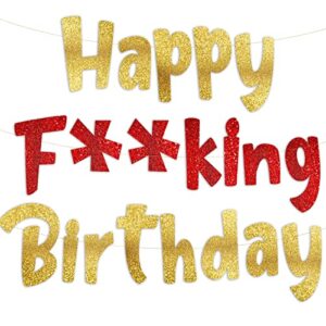 Funny Birthday Gold and Red Glitter Banner – Happy Birthday Party Supplies, Ideas, and Gifts – 21st, 30th. 40th, 50th, 60th, 70th, 80th Adult Birthday Decorations