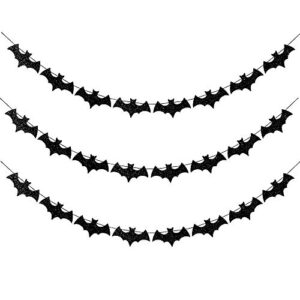 black glittery bat garland halloween garland decoration for haunted home, pack of 3 by baryuefull