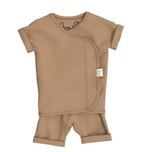 Bonsie Skin to Skin Babywear Romper - Brown Baby Footed Romper - Mocha (0-3 Months)