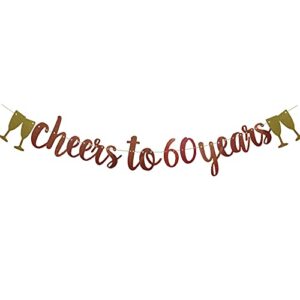 cheers to 60 years banner,pre-strung, rose gold paper glitter party decorations for 60th wedding anniversary 60 years old 60th birthday party supplies letters rose gold zhaofeihn