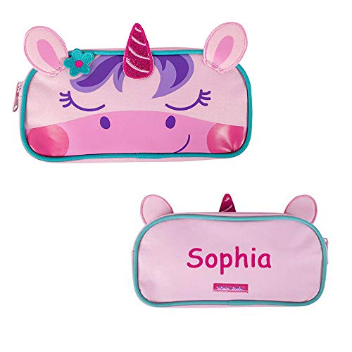 Stephen Joseph Personalized Pink and Teal Unicorn Pencil Pouch Zippered Supply Case for Back to School with Custom Name