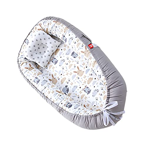 Vohunt Baby Lounger for Newborn,100% Cotton Co-Sleeper for Baby in Bed with Handles,Soft Newborn Lounger Adjustable Size & Strong Zipper Lengthen Space to 3 Tears Old(Grey Owl)