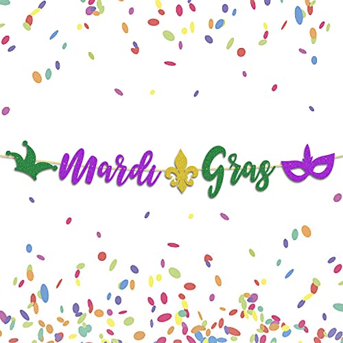 Mardi Gras Banner Garland Mardi Gras Decorations for New Orleans Masquerade Party Supplies Gold Purple Green Glitter Mardi Gras Outdoor Indoor Hanging Mardi Gras Theme Party Supplies Fat Tuesday Decor