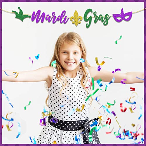 Mardi Gras Banner Garland Mardi Gras Decorations for New Orleans Masquerade Party Supplies Gold Purple Green Glitter Mardi Gras Outdoor Indoor Hanging Mardi Gras Theme Party Supplies Fat Tuesday Decor