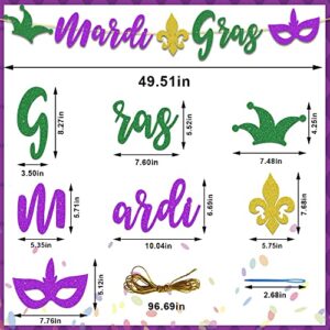 Mardi Gras Banner Garland Mardi Gras Decorations for New Orleans Masquerade Party Supplies Gold Purple Green Glitter Mardi Gras Outdoor Indoor Hanging Mardi Gras Theme Party Supplies Fat Tuesday Decor