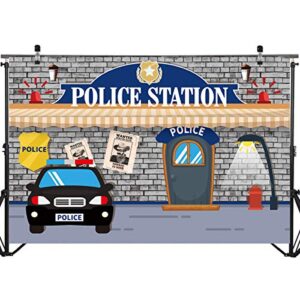 aakihi police theme happy birthday backdrop banner decorations,police station party backdrop background banner birthday baby shower p o booth props cake table decor 71 x 49 inch