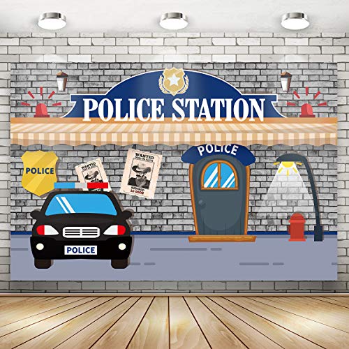 Aakihi Police Theme Happy Birthday Backdrop Banner Decorations,Police Station Party Backdrop Background Banner Birthday Baby Shower P o Booth Props Cake Table Decor 71 x 49 inch