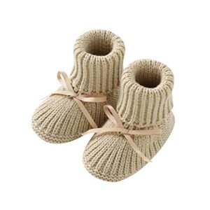 mimixiong baby booties newborn infant hand knitting crochet boy and girl cozy shoes camel 0-3 months