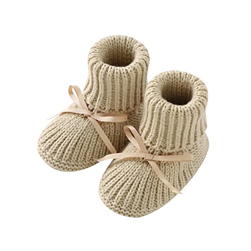 mimixiong Baby Booties Newborn Infant Hand Knitting Crochet Boy and Girl Cozy Shoes Camel 0-3 Months