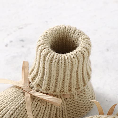 mimixiong Baby Booties Newborn Infant Hand Knitting Crochet Boy and Girl Cozy Shoes Camel 0-3 Months