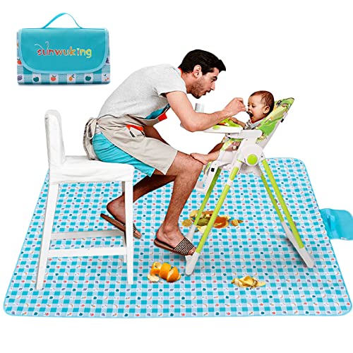 SUNWUKING Foldable Picnic Mat Table Cloth - Portable Place Mat Baby Mat Under Highchair Water Proof Sand Proof Plaid Beach Mat Park Picnic Camping Travel Outdoor Concert Baby Gym Mat 57*70 Inchs