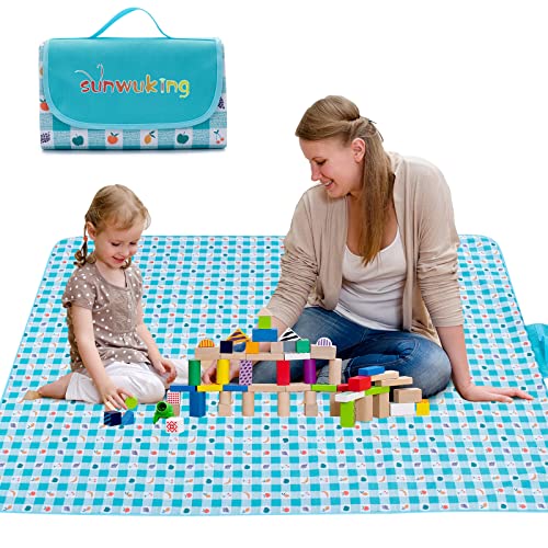 SUNWUKING Foldable Picnic Mat Table Cloth - Portable Place Mat Baby Mat Under Highchair Water Proof Sand Proof Plaid Beach Mat Park Picnic Camping Travel Outdoor Concert Baby Gym Mat 57*70 Inchs