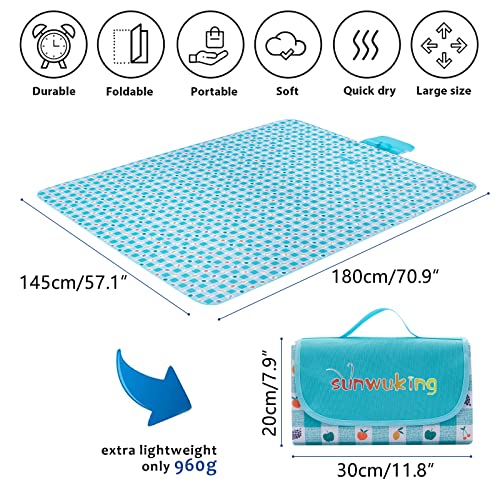 SUNWUKING Foldable Picnic Mat Table Cloth - Portable Place Mat Baby Mat Under Highchair Water Proof Sand Proof Plaid Beach Mat Park Picnic Camping Travel Outdoor Concert Baby Gym Mat 57*70 Inchs