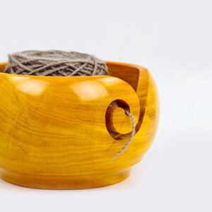 Nagina International Yellow Teak Wood Crafted Premium Portable Light Weight Knitting & Crochet Yarn Bowl | Stitch Accessories & Storage (Large)