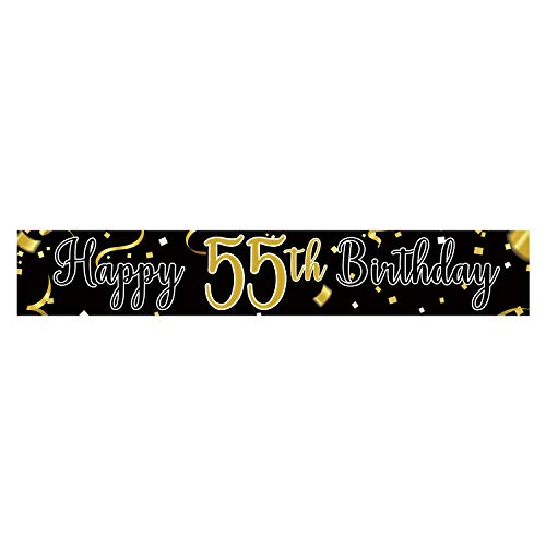 Large Happy 55th Birthday Banner, Cheers to 55 Years & 55 Fabulous, Birthday Hanging Banner, Birthday Party Decoration Supplies, Celebration Flag(9.8 x 1.6 ft)