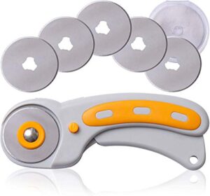 wa portman rotary cutter set with blades – 45mm rotary cutter with safety lock – 5 extra sks-7 steel rotary fabric cutter blades – fabric cutter wheel for sewing – fabric rotary cutter blades 45mm
