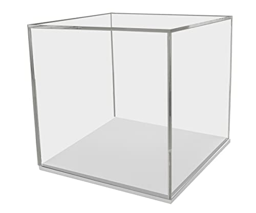 Marketing Holders Clear Acrylic Cube 10x10x10 with White Base Durable Plastic Box Collectible Items Cover Square Showcase Pedestal for Art