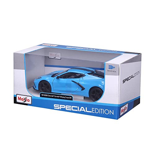 Maisto Diecast Cars 2020 Chevy Corvette Stingray Z51 Coupe Blue with Black Stripes 1/24 Diecast Model Car 31527